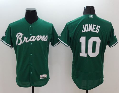 Braves #10 Chipper Jones Green Celtic Flexbase Authentic Collection Stitched MLB Jersey - Click Image to Close
